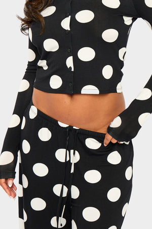 Kaiia Large Polka Dot Wide Leg Trousers Black & Cream