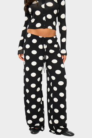 Kaiia Large Polka Dot Wide Leg Trousers Black & Cream