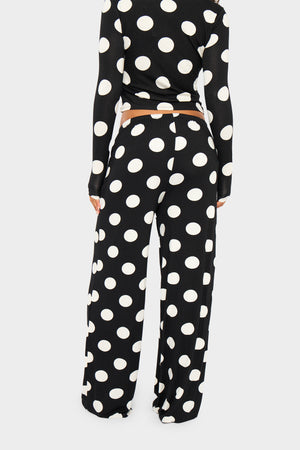 Kaiia Large Polka Dot Wide Leg Trousers Black & Cream