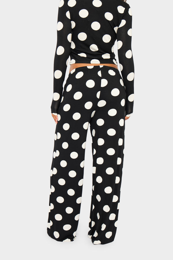 Kaiia Large Polka Dot Wide Leg Trousers Black & Cream