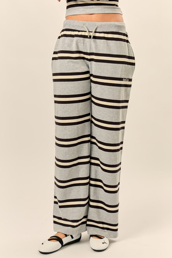Kaiia Striped Wide Leg Trousers Grey Marl, Cream & Black
