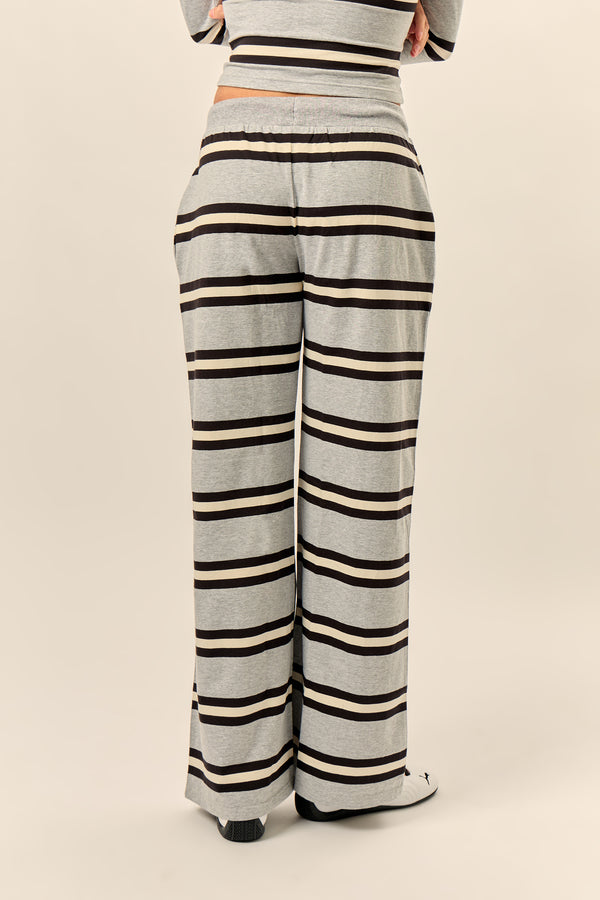 Kaiia Striped Wide Leg Trousers Grey Marl, Cream & Black