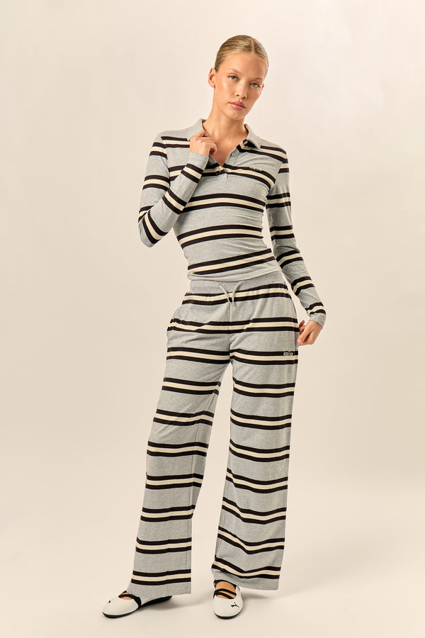 Kaiia Striped Wide Leg Trousers Grey Marl, Cream & Black