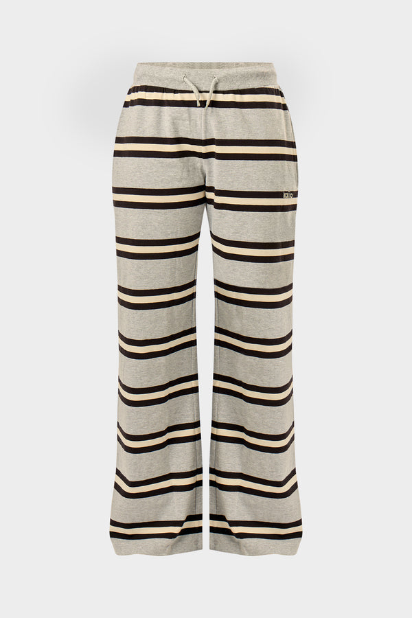 Kaiia Striped Wide Leg Trousers Grey Marl, Cream & Black