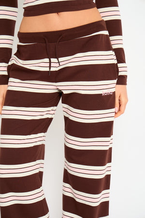 Kaiia Striped Wide Leg Trousers Brown, Pink & Cream