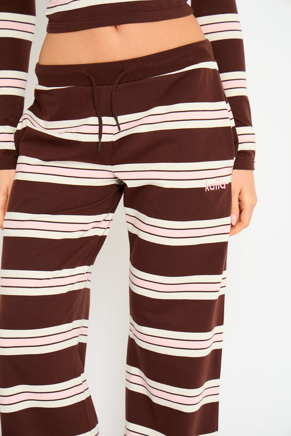 Kaiia Striped Wide Leg Trousers Brown, Pink & Cream