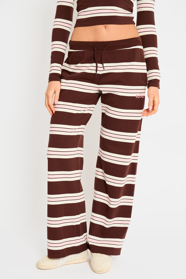 Kaiia Striped Wide Leg Trousers Brown, Pink & Cream