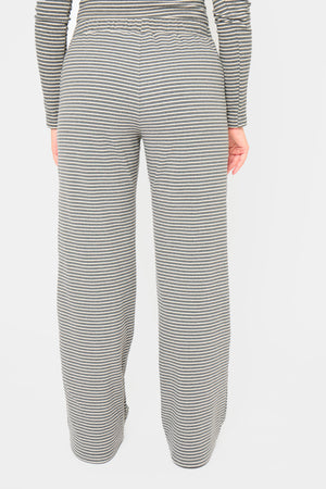 Kaiia Striped Fleece Drawstring Wide Leg Trousers Grey Marl & White