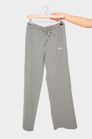 Kaiia Striped Fleece Drawstring Wide Leg Trousers Grey Marl & White