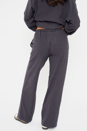 Kaiia Striped Fleece Drawstring Wide Leg Trousers Navy & Black