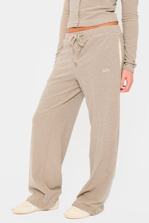 Kaiia Striped Fleece Drawstring Wide Leg Trousers Cream & Black