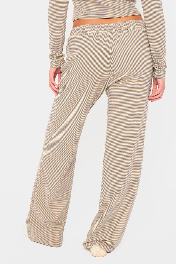 Kaiia Striped Fleece Drawstring Wide Leg Trousers Cream & Black