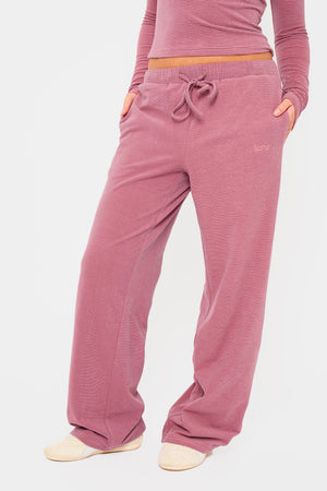 Kaiia Striped Fleece Drawstring Wide Leg Trousers Pink & Black