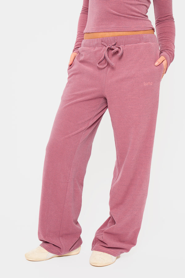 Kaiia Striped Fleece Drawstring Wide Leg Trousers Pink & Black