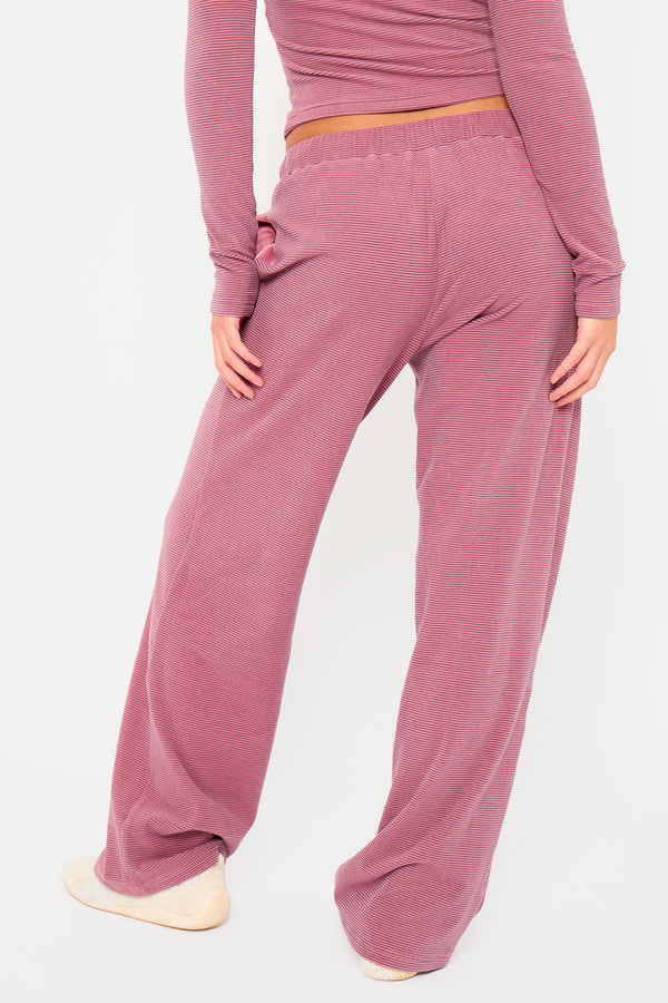 Kaiia Striped Fleece Drawstring Wide Leg Trousers Pink & Black