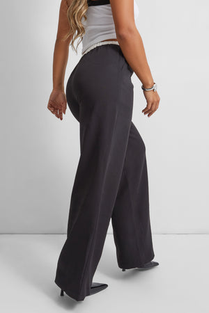 Kaiia Wide Leg Contrast Waist Wide Leg Trousers in Black and White