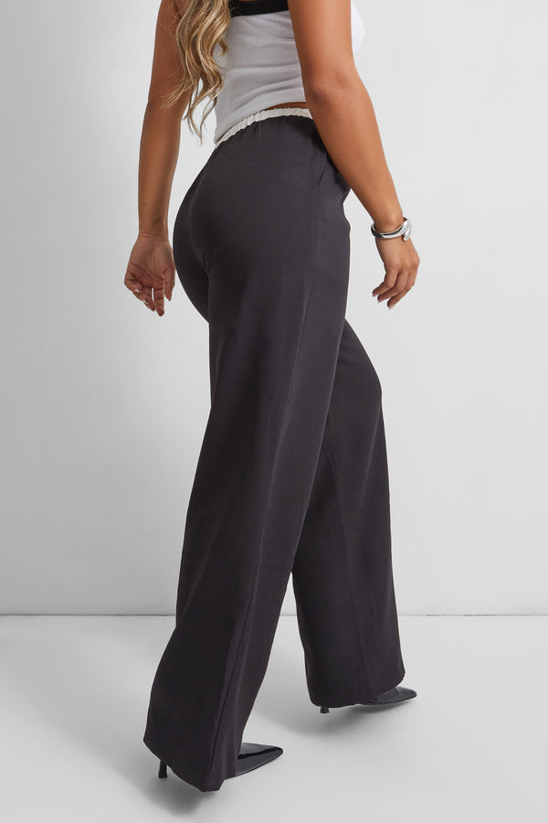 Kaiia Wide Leg Contrast Waist Wide Leg Trousers in Black and White