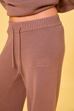 Kaiia Embossed Premium Knit Wide Leg Trousers Mocha