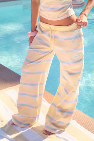 Kaiia Striped Wide Leg Trousers Soft Yellow & Blue