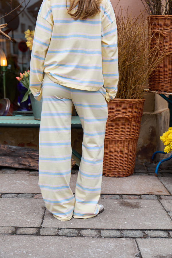 Kaiia Striped Wide Leg Trousers Soft Yellow & Blue