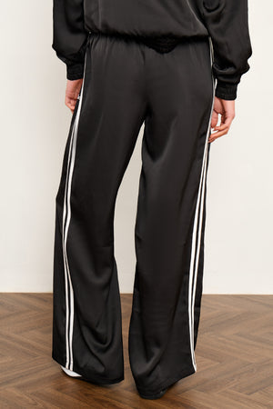 Kaiia Satin Side Stripe Wide Leg Trousers Black & White