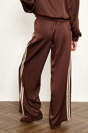 Kaiia Satin Side Stripe Wide Leg Trousers Cocoa Brown & Lemon