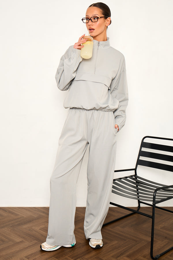 Kaiia Woven Wide Leg Trousers Grey Blue