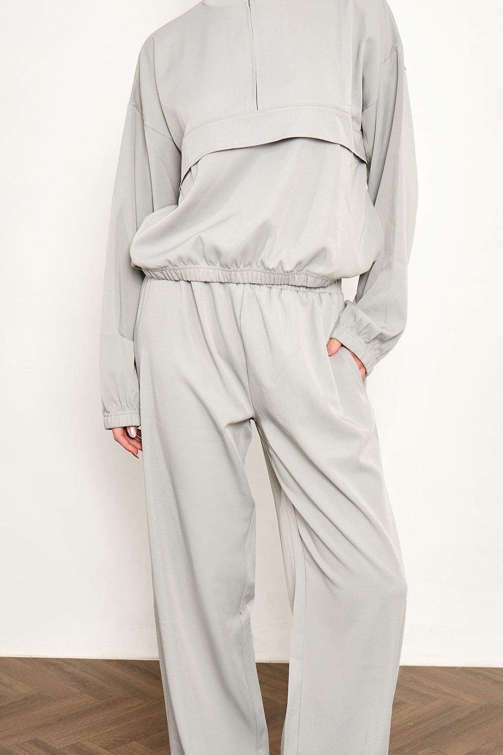 Kaiia Woven Wide Leg Trousers Grey Blue