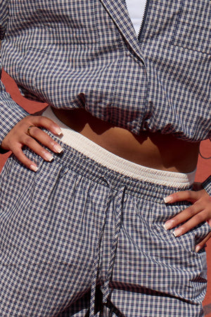 Kaiia Woven Check Double Waistband Straight Leg Trousers Navy