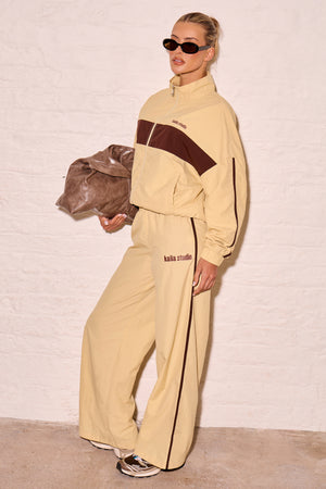 Kaiia Woven Stripe Wide Leg Trousers Yellow & Biscuit