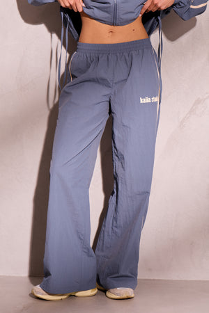 Kaiia Woven Stripe Wide Leg Trousers Petrol Blue & Cream