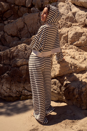 Kaiia Striped Towelling Wide Leg Trousers Black & White