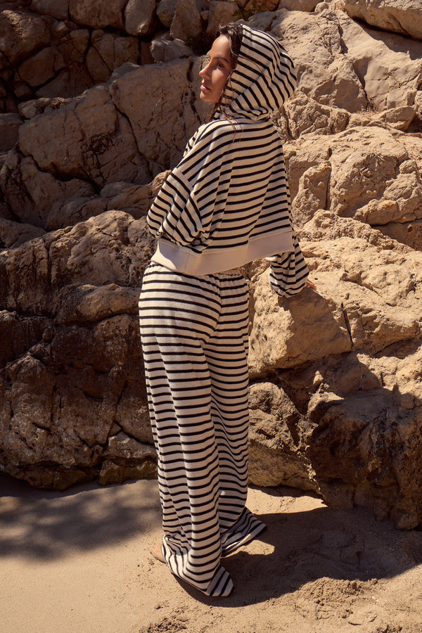 Kaiia Striped Towelling Wide Leg Trousers Black & White
