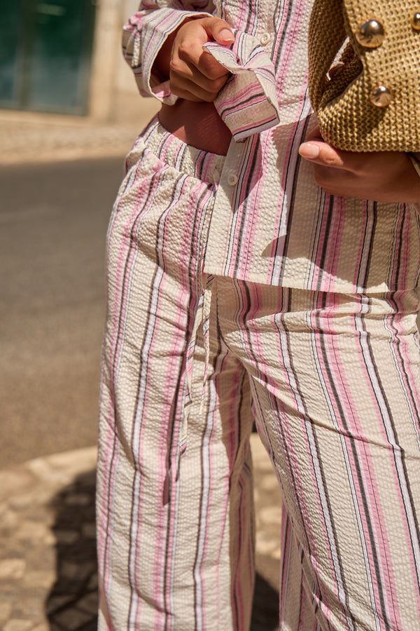 Kaiia Pinstripe Wide Leg Trousers Marshmallow Pink & Cream