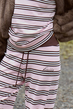 Kaiia Knit Striped Wide leg Trousers Pink & Chocolate