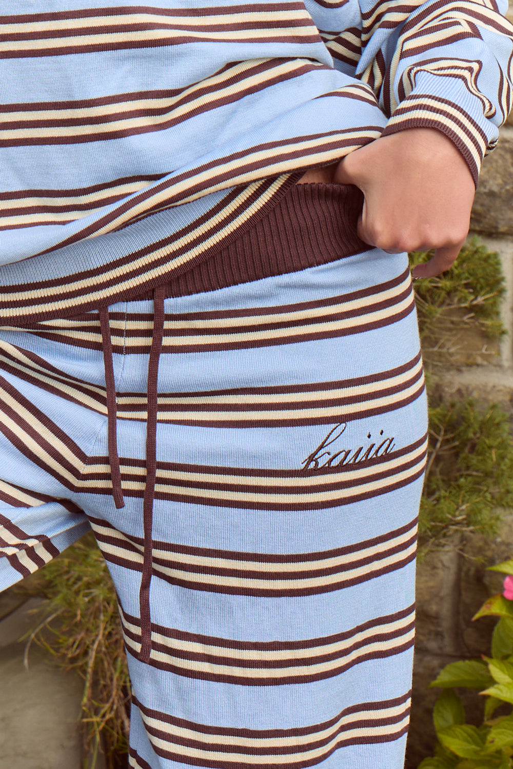 Kaiia Knit Striped Wide leg Trousers Baby Blue & Chocolate