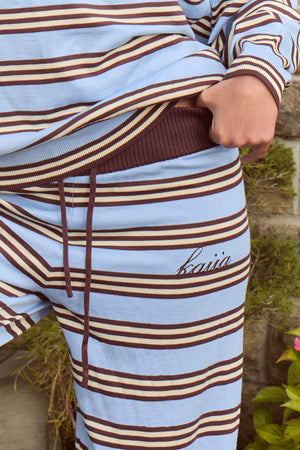 Kaiia Knit Striped Wide leg Trousers Baby Blue & Chocolate