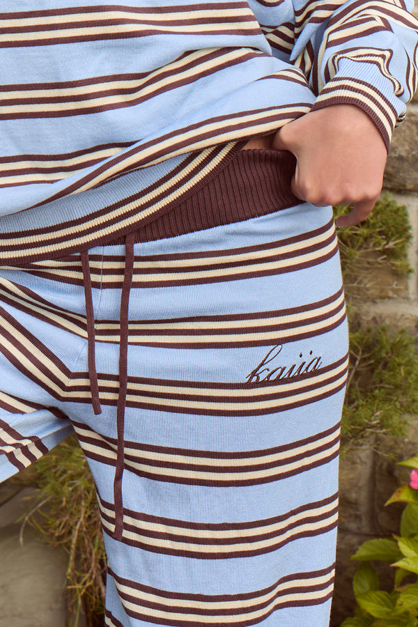 Kaiia Knit Striped Wide leg Trousers Baby Blue & Chocolate