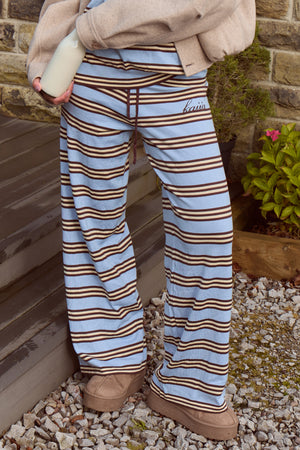 Kaiia Knit Striped Wide leg Trousers Baby Blue & Chocolate