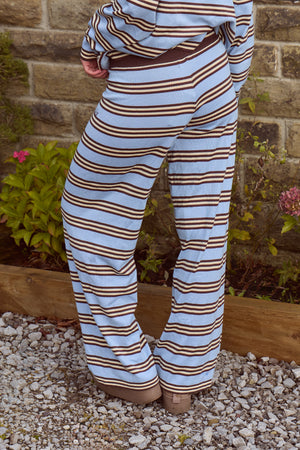 Kaiia Knit Striped Wide leg Trousers Baby Blue & Chocolate