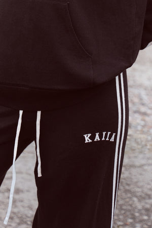 Kaiia Lightweight Knit Side Stripe Wide Leg Trousers Black & White