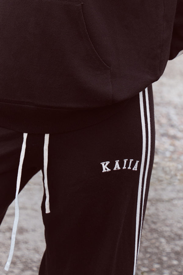 Kaiia Lightweight Knit Side Stripe Wide Leg Trousers Black & White
