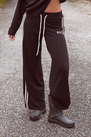 Kaiia Lightweight Knit Side Stripe Wide Leg Trousers Black & White