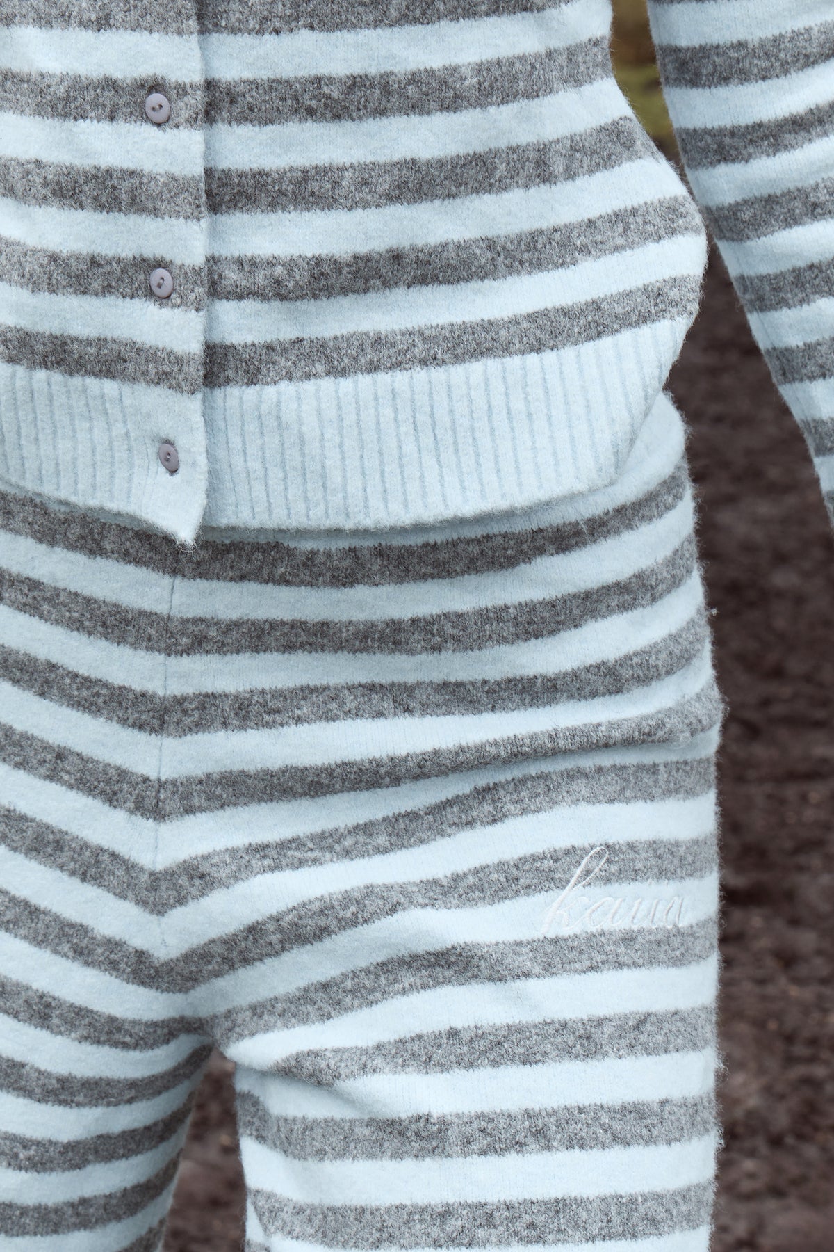 Baby Ivy Script Kaiia Knit Striped Wide Leg Trousers Baby Blue & Grey | Kaiia