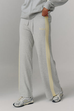 Kaiia Lightweight Knit Sport Stripe Wide Leg Trousers Grey Marl & Lemon