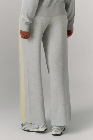 Kaiia Lightweight Knit Sport Stripe Wide Leg Trousers Grey Marl & Lemon
