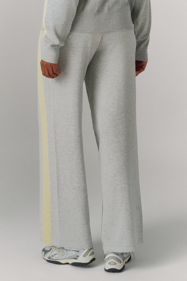 Kaiia Lightweight Knit Sport Stripe Wide Leg Trousers Grey Marl & Lemon