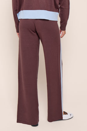 Kaiia Graphic Lightweight Knit Wide Leg Trousers Chocolate & Baby Blue