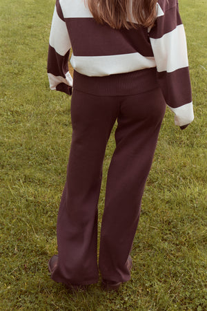 Kaiia Lightweight Knit Foldover Wide Leg Trousers Chocolate