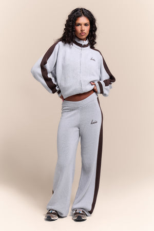 Kaiia Knit Sport Stripe Wide Leg Trousers Grey Marl & Chocolate